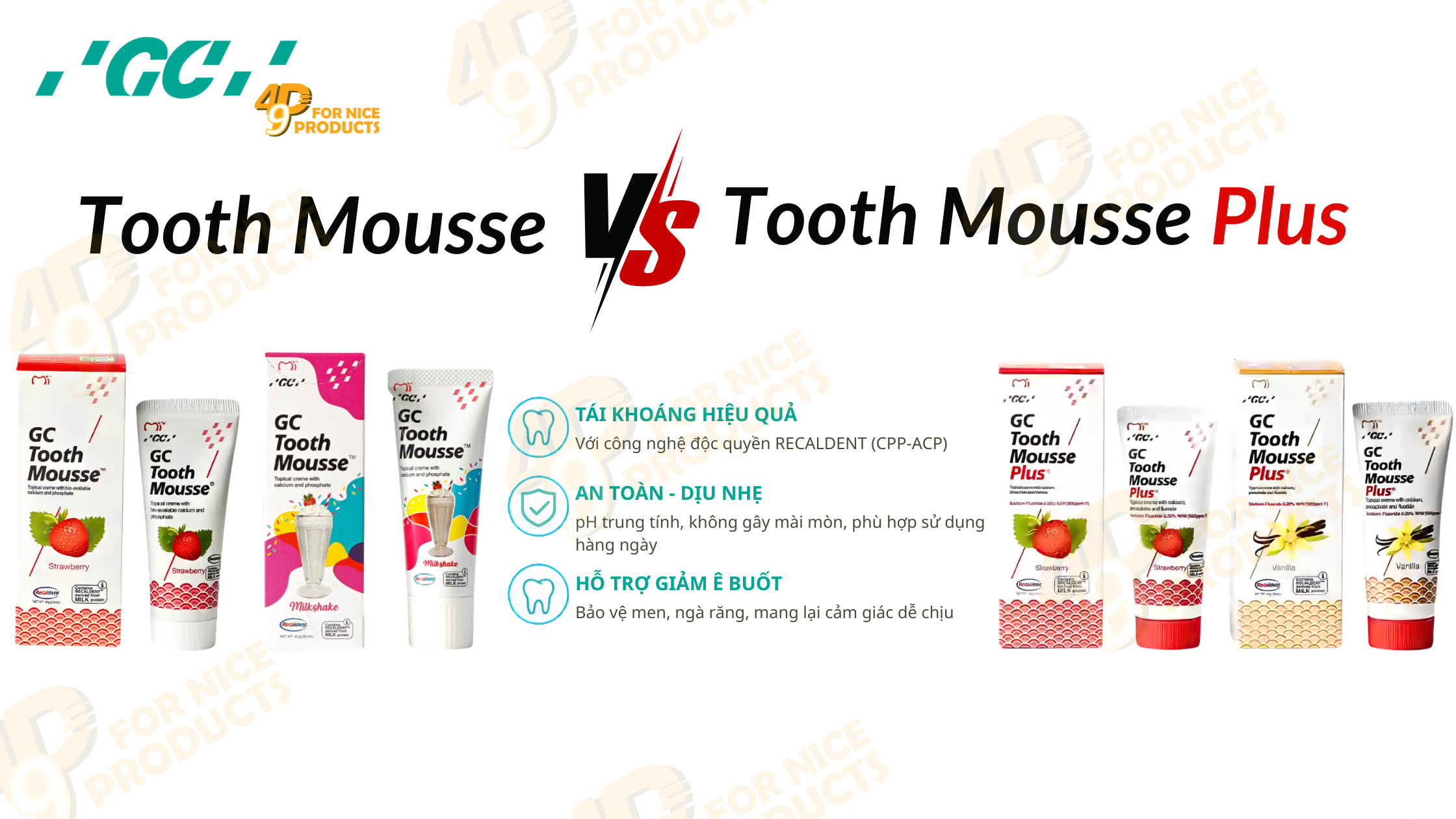 GC Tooth Mossue VS GC Tooth Mousse Plus, sự khác biệt trong từng chỉ định ?!