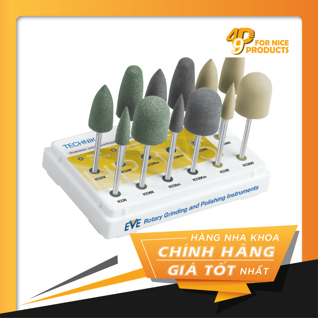 Bộ 12 mũi đánh bóng nha khoa TECHNIK SET HP115 | 3 bước thô, vừa, mịn cho nhựa acrylic - EVE