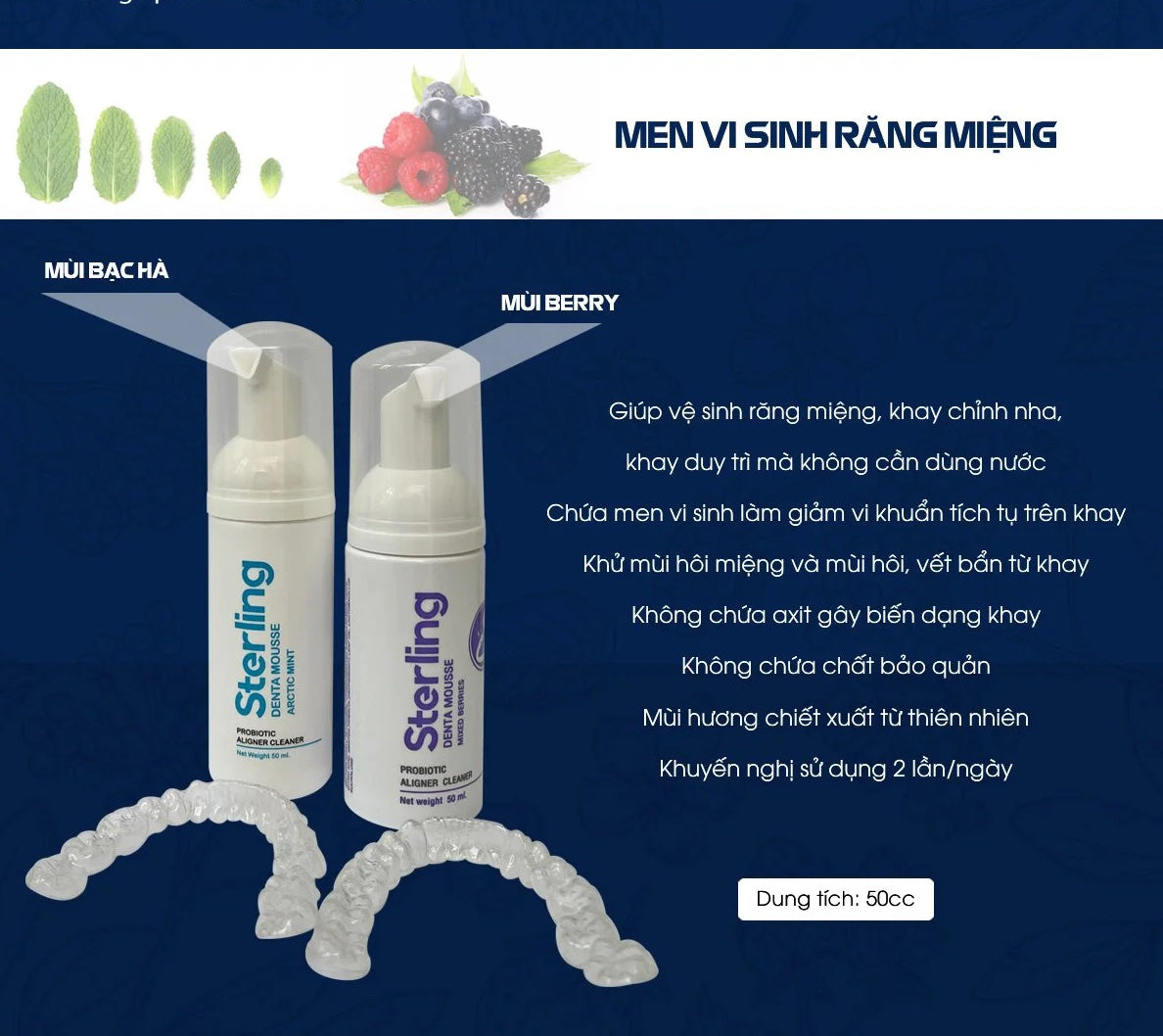 Men vi sinh làm sạch khí cụ chỉnh nha - Sterling Probiotic Aligner Cleaner