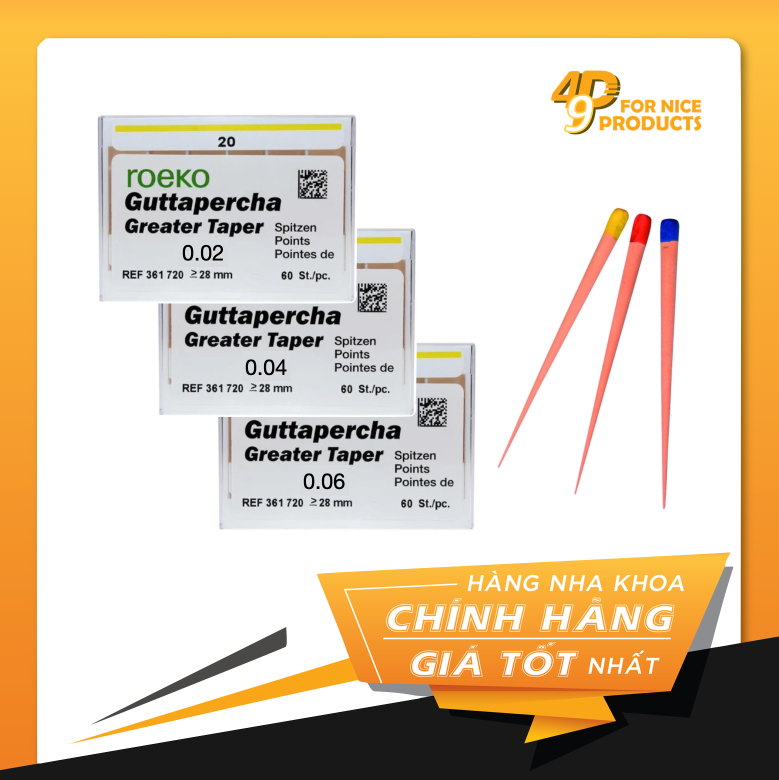 Cone gutta Roeko độ thuôn 2%, 4%, 6% - Coltene