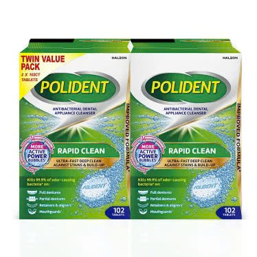 Viên sủi ngâm làm sạch và vệ sinh hàm tháo lắp, máng tẩy trắng, khay chỉnh nha Polident vị bạc hà