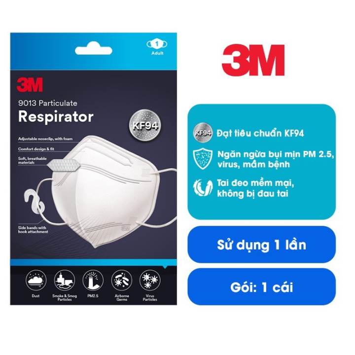 Khẩu Trang 3M 9013 đạt chuẩn KF94, Ngăn ngừa bụi mịn PM2.5 Trắng