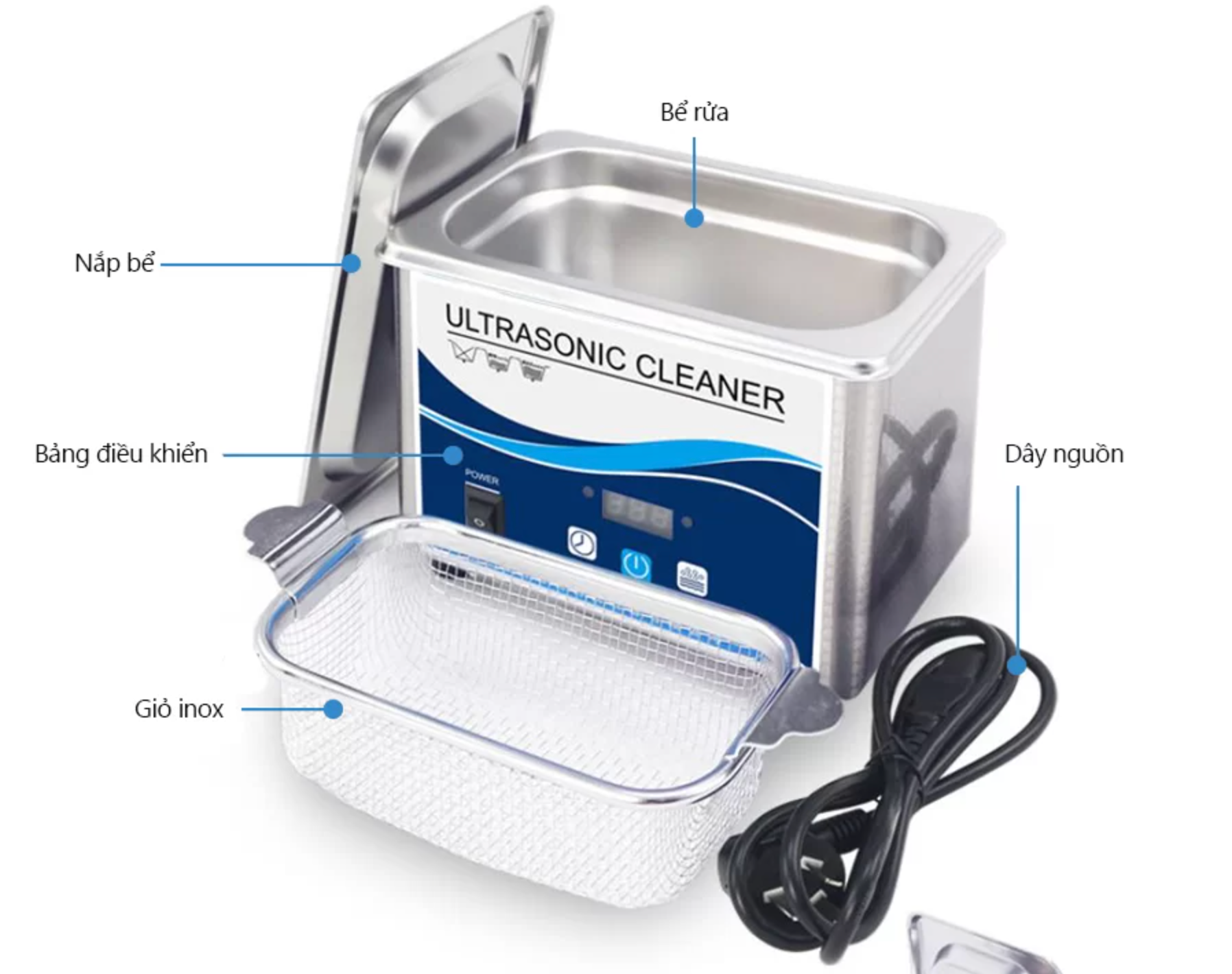 Máy rửa sóng siêu âm RAMA R0.8L dung tích 0.8 lít, công suất 60W, 40kHz