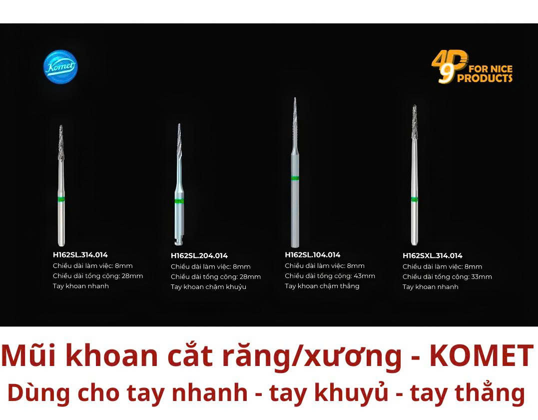 Mũi khoan cắt răng/xương H162SL- H162SXL - Komet