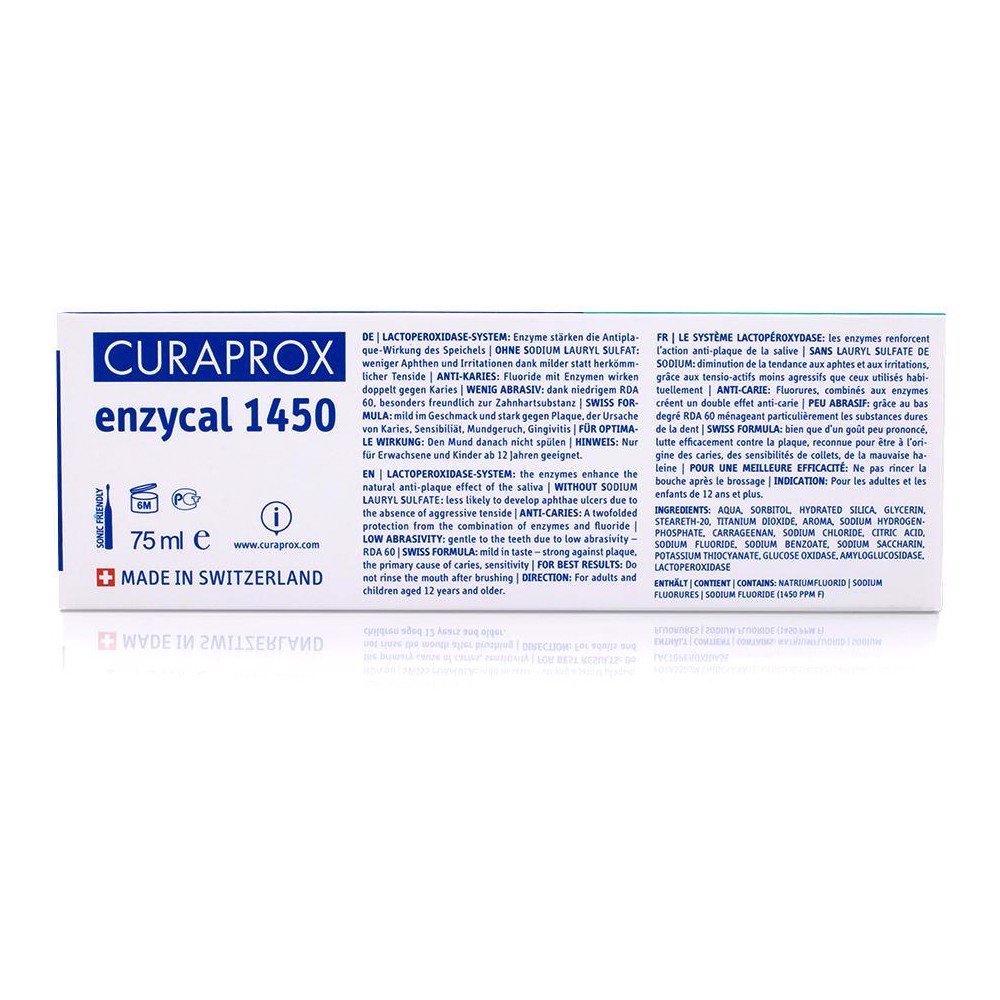 Kem đánh răng ngừa sâu răng Enzycal 1450ppm 75ml - Curaprox